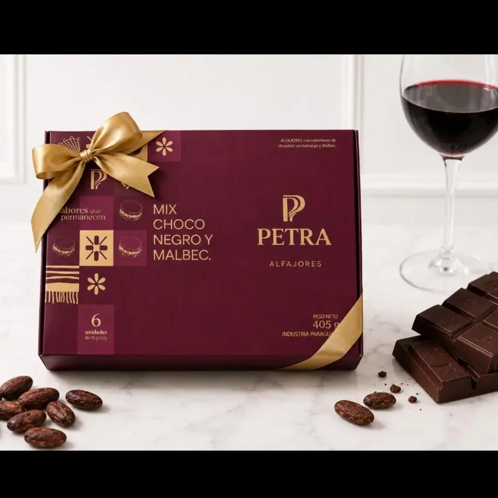 Caja de Regalo Mix Choco Negro y Malbec PETRA — 6 unidades de 65 g