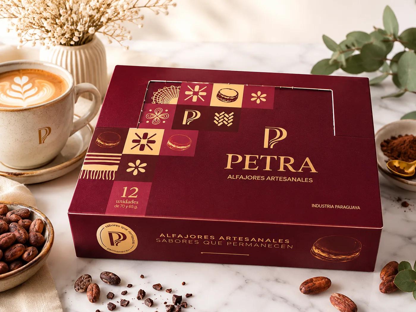 Caja Exhibidora Malbec PETRA — 12 alfajores edición limitada Malbec en presentación para góndola